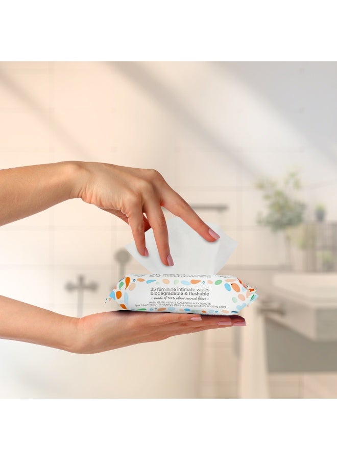 femfresh Intimate Skin Care Daily Wipes Ph Balanced Biodegradable & Flushable 99% Natural Origin 25Pcs - Image 5